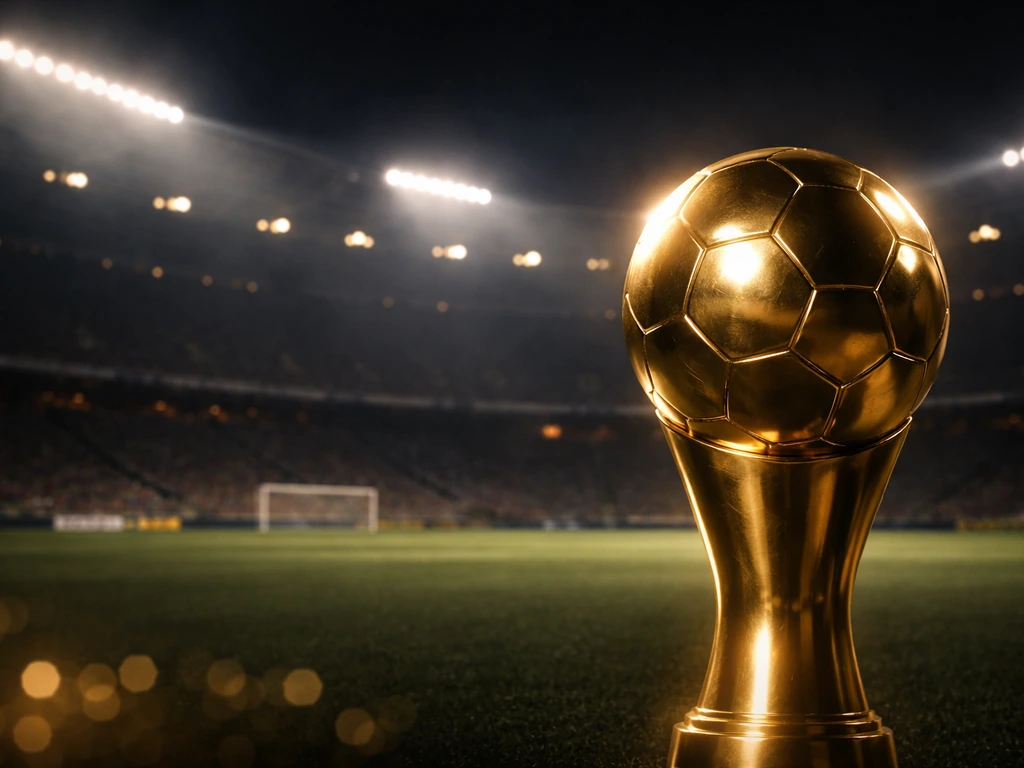 Golden trophy-like football silhouette under stadium lights, symbolizing wealth and net worth analysis.