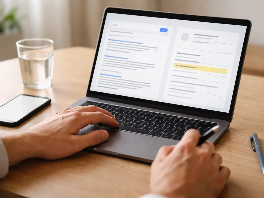 Close-up of hands using a laptop to verify online wealth info, with a smartphone and Forbes-like search context.