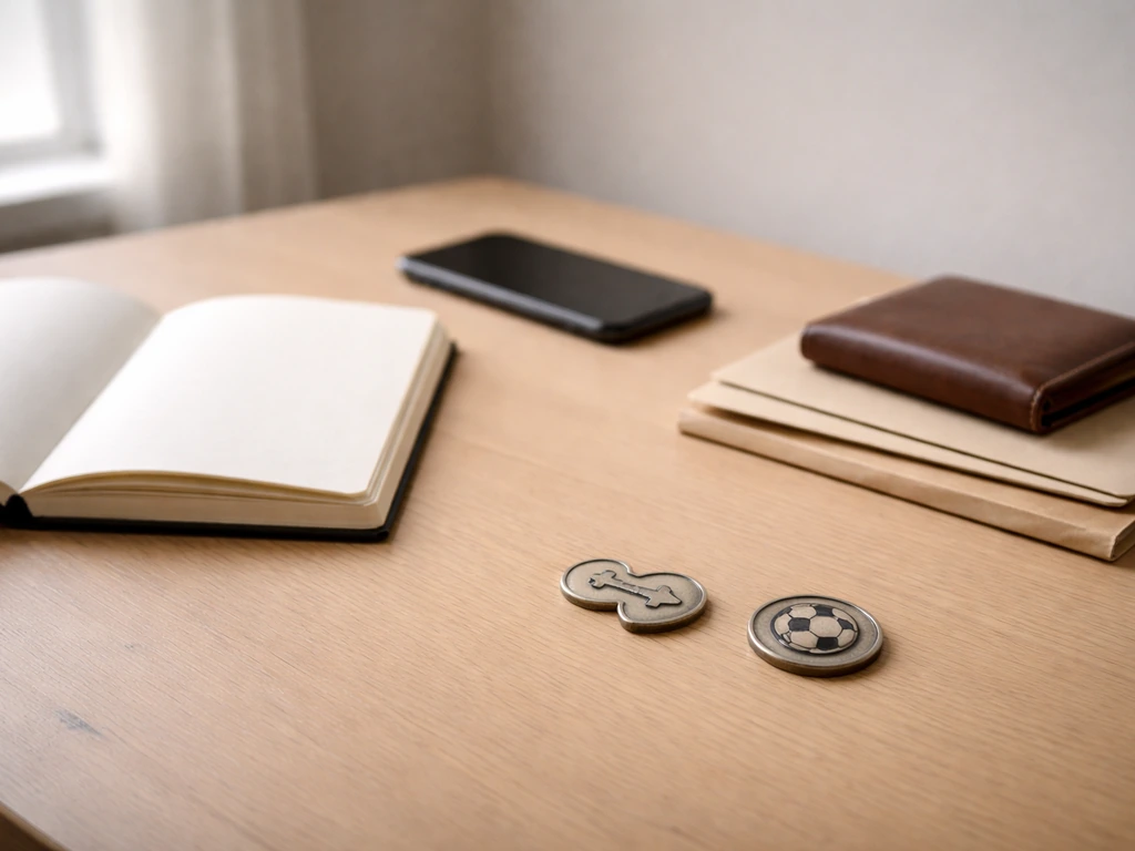 Minimal desk scene with blank notebook and envelopes, subtly suggesting club salaries and transfer fees.