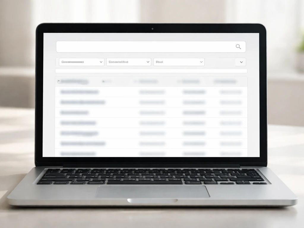 Close-up of a laptop screen showing a generic public records registry search page layout, no readable text