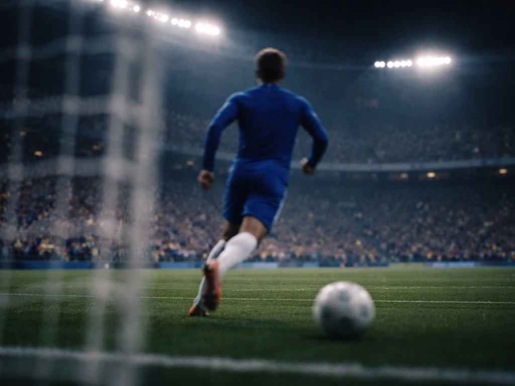 Anonymous football action in a blue Chelsea-era kit inside a stadium, evoking match history.