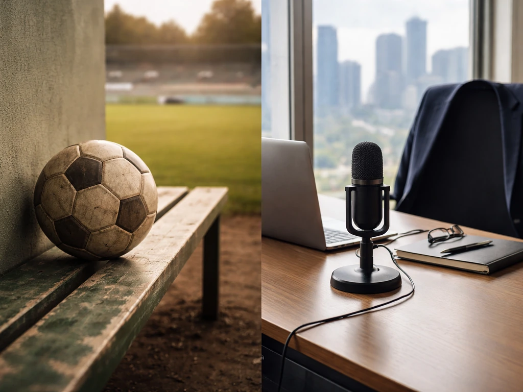 Split scene showing a sports contract vibe vs a manager desk vibe, symbolizing playing vs managerial earnings.