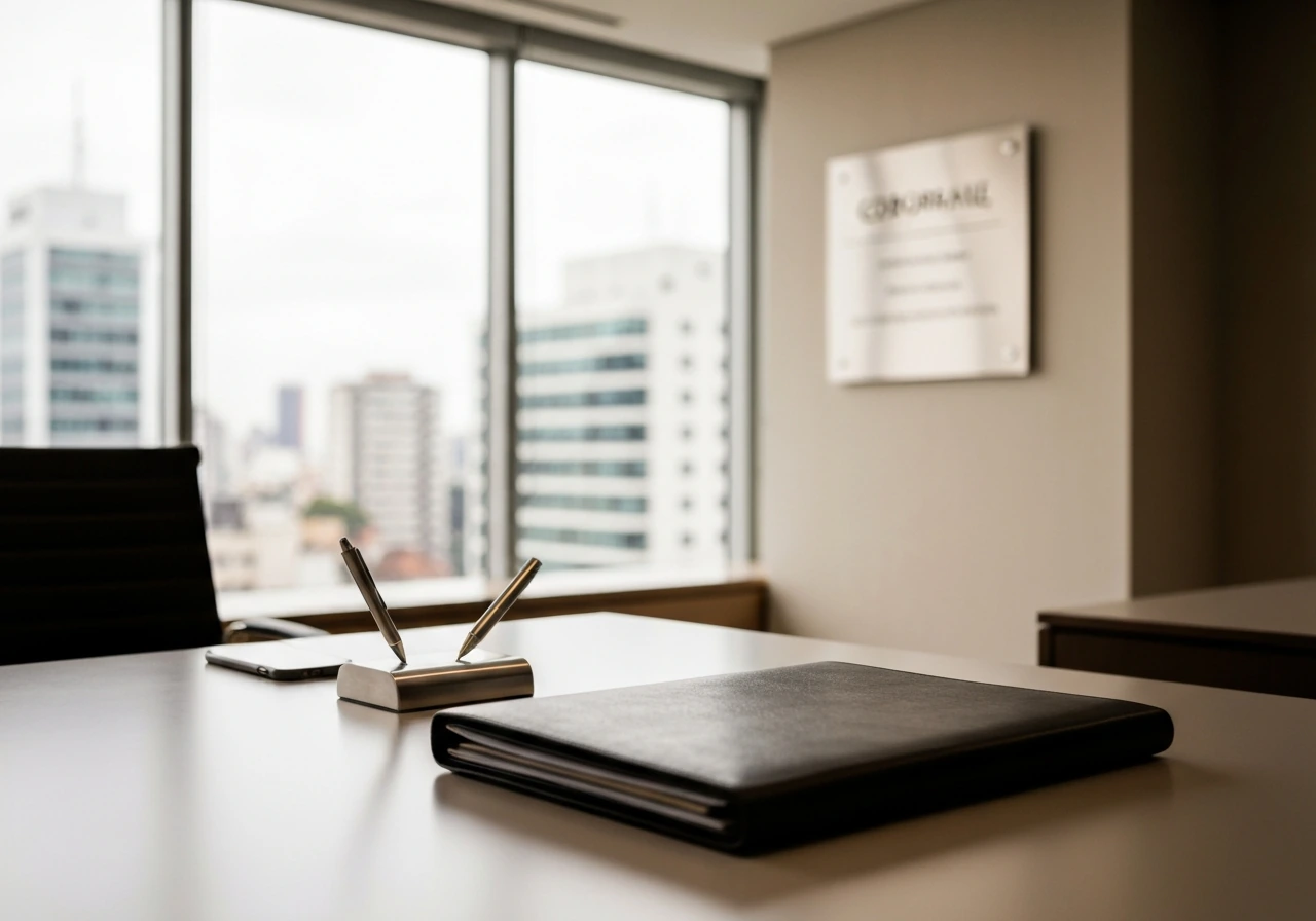 Modern asset management office desk with skyline view, suggesting investment wealth source.