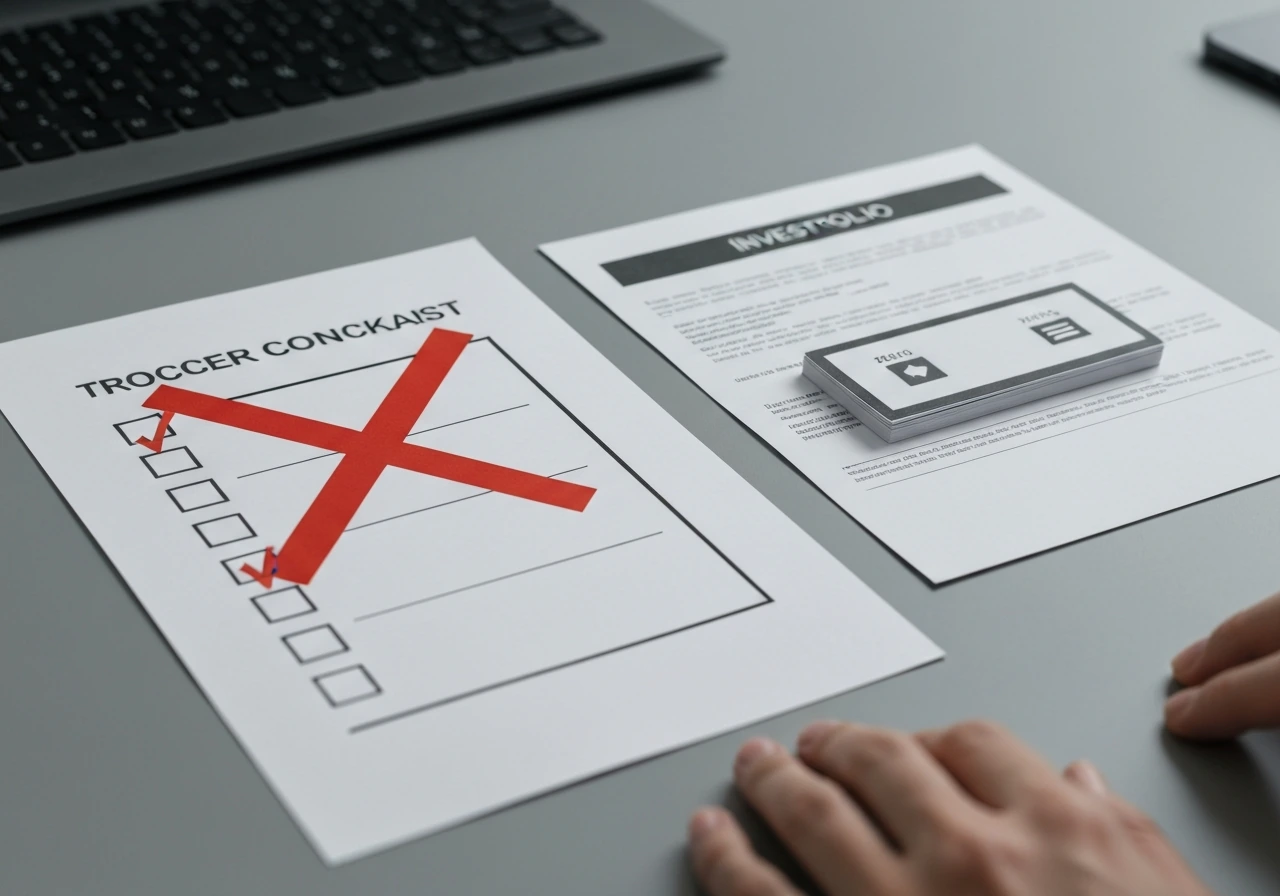 Close-up of a crossed-out soccer contract checklist beside investment documents, symbolizing no football earnings