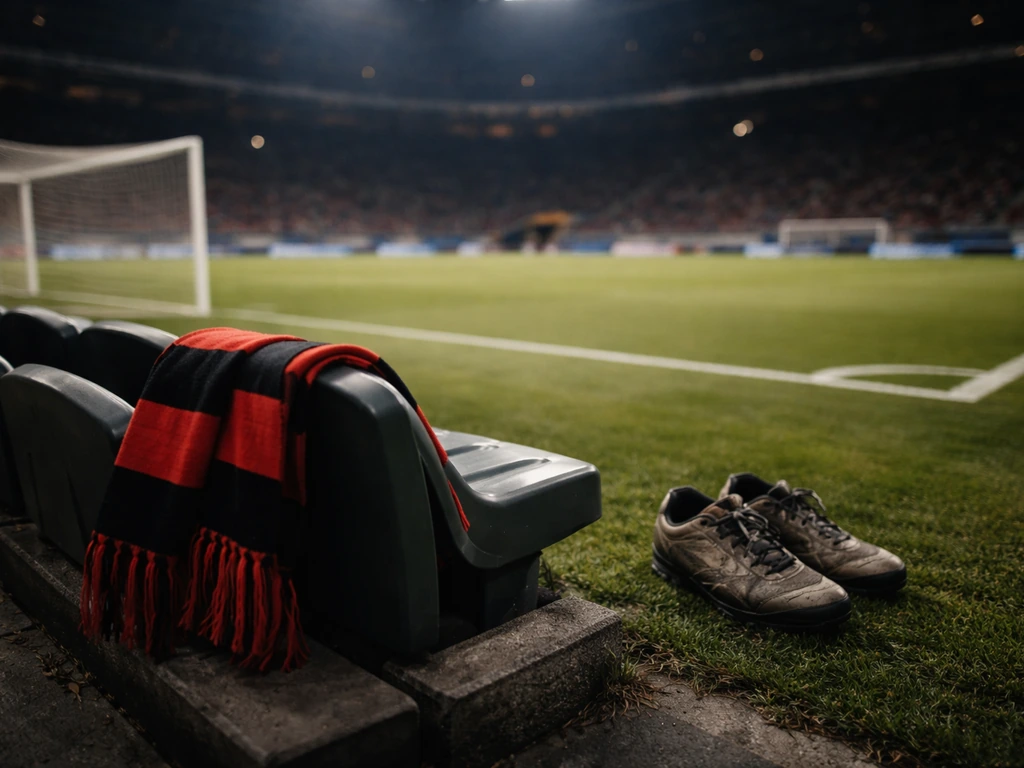 Empty Inter Milan matchday stadium scene with a subtle financial mood, no people.