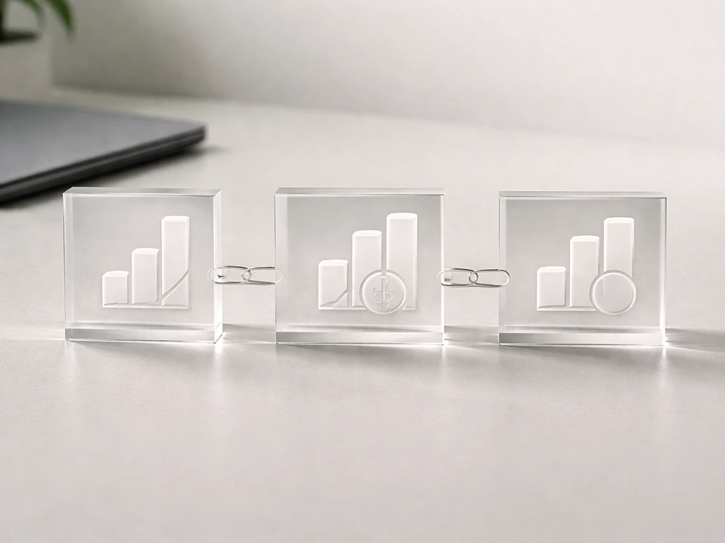 Close-up of a clean finance desk setup with simple icons suggesting enterprise value, like EV equals equity plus net deb