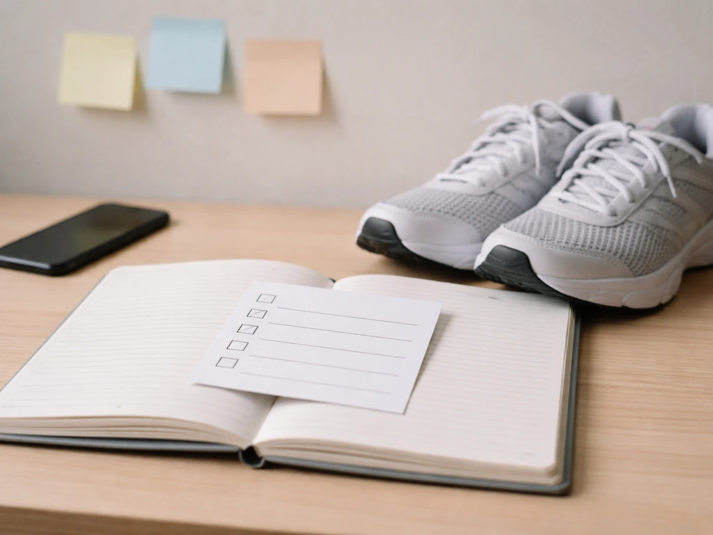 Minimal desk scene with a checklist card and a generic sneaker beside a phone, suggesting brand-deal fact-checking.