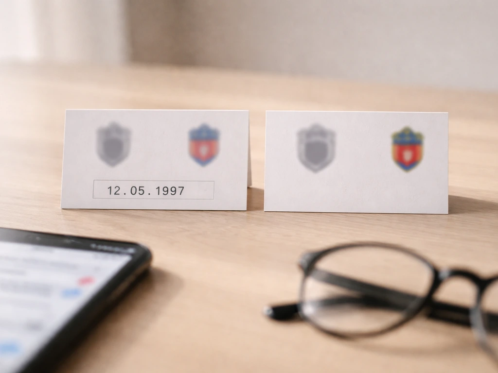Two anonymous football-related namecards side-by-side with different birthdates, symbolizing source confusion checks.