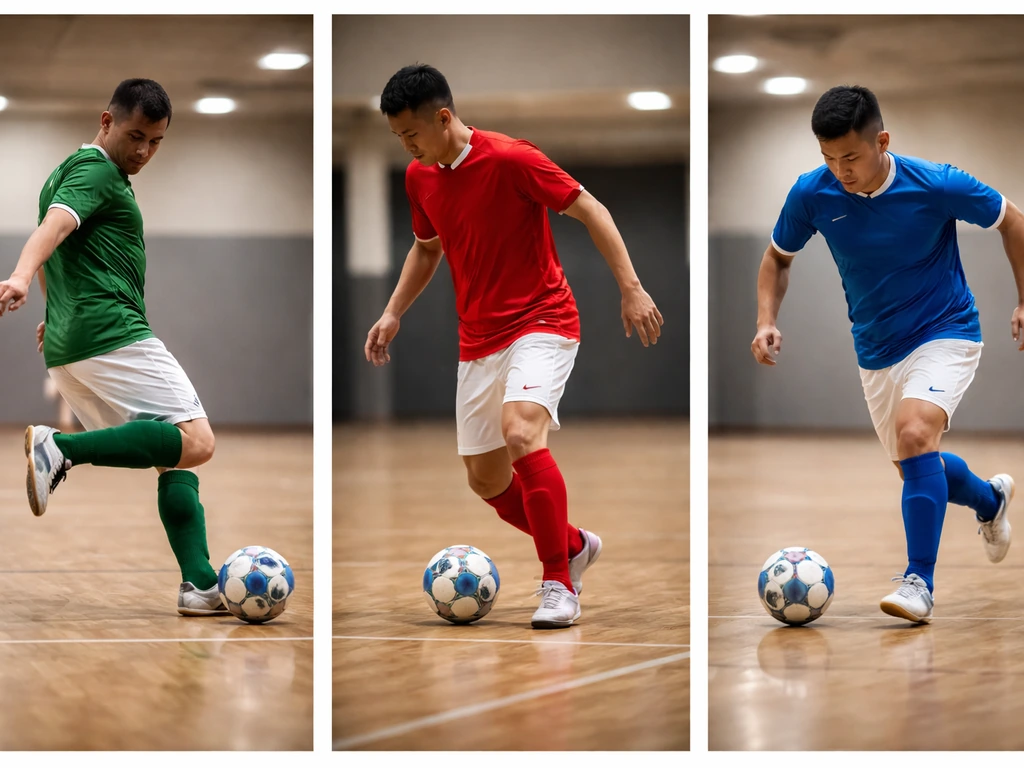 Three anonymous futsal action shots in different kit colors, implying multiple athletes named Ricardinho.
