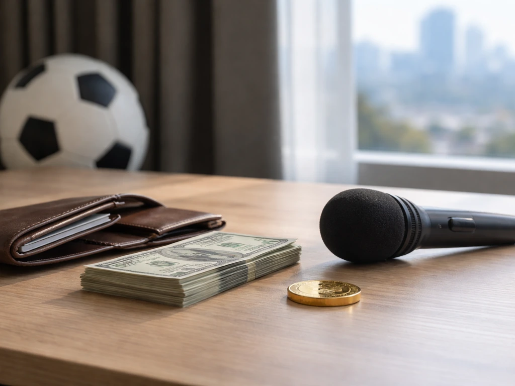 Minimal football-themed scene with a clean money range context using an anonymous desk setup