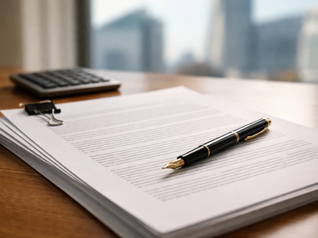 Close-up of contract documents and a pen on a tidy desk, symbolizing club salary contract details.