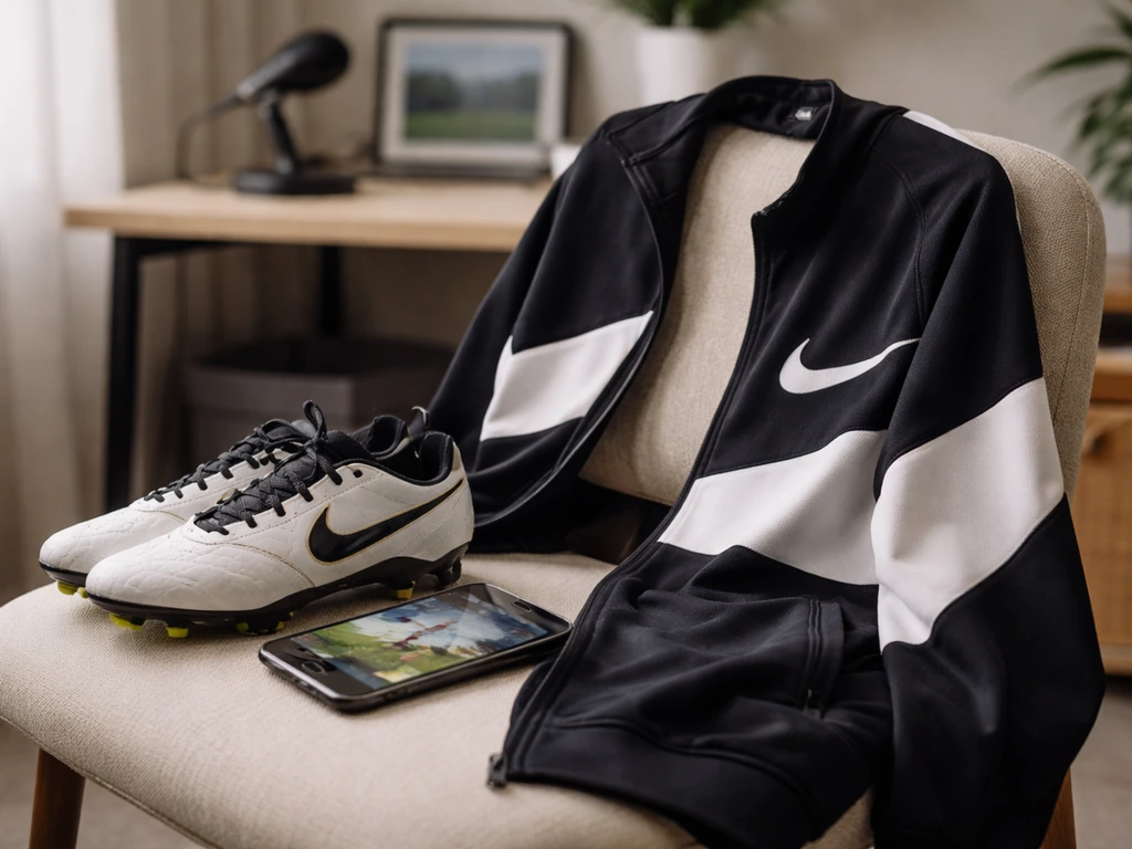 Unidentified athlete gear and phone in a modern room, symbolizing a Nike sports endorsement deal.