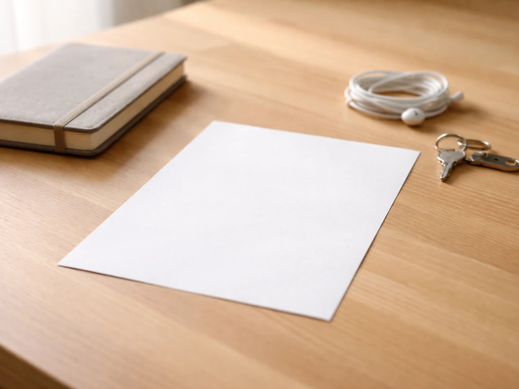 Minimal desk scene with paper, notebook, and small business items symbolizing performance bonuses.