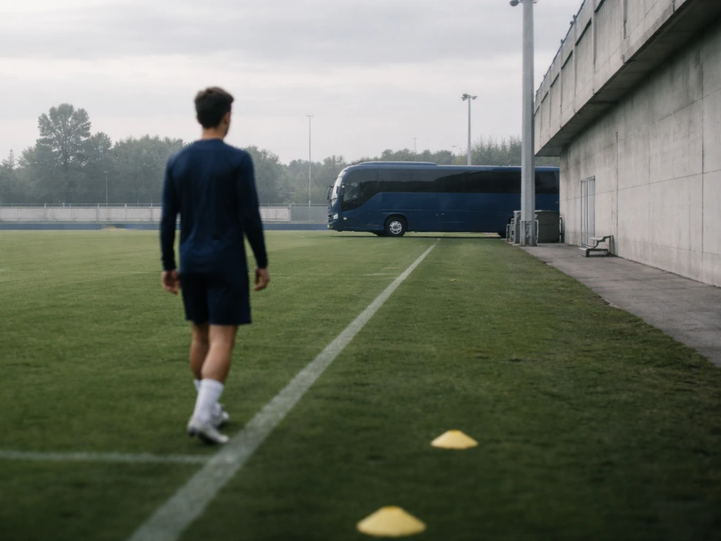 Anonymous soccer training scene near Porto stadium, quiet early-career atmosphere, no recognizable faces.