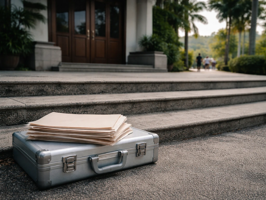 Courthouse steps with legal documents and a briefcase, symbolizing defense costs and financial liability.