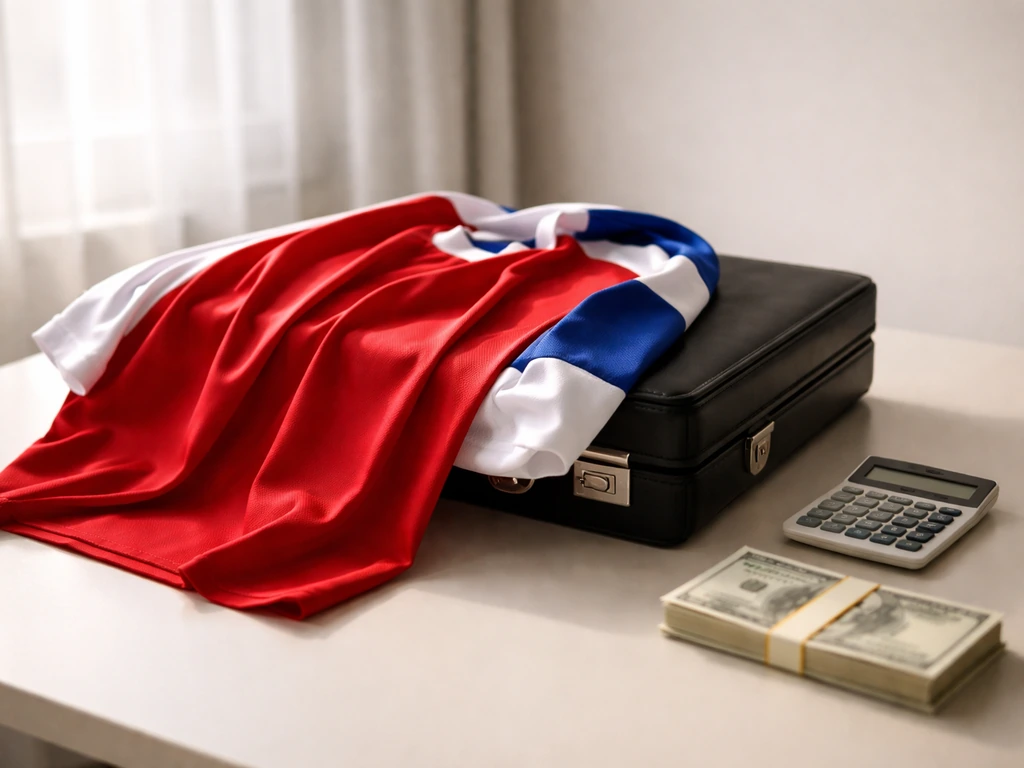 Minimal photo of a soccer jersey draped over a briefcase beside a calculator, symbolizing finances