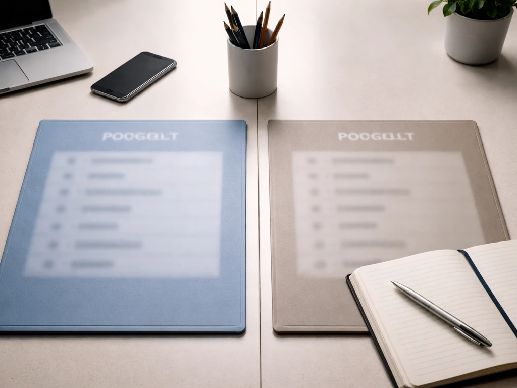 Desk scene with two side-by-side blurred cards and divider symbolizing separated football identity results.