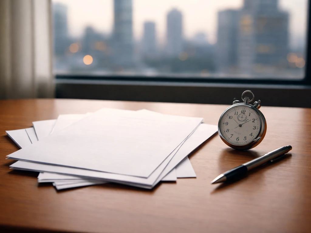 Minimal desk scene with scattered contract-like papers and a stopwatch, symbolizing club career earnings timeline
