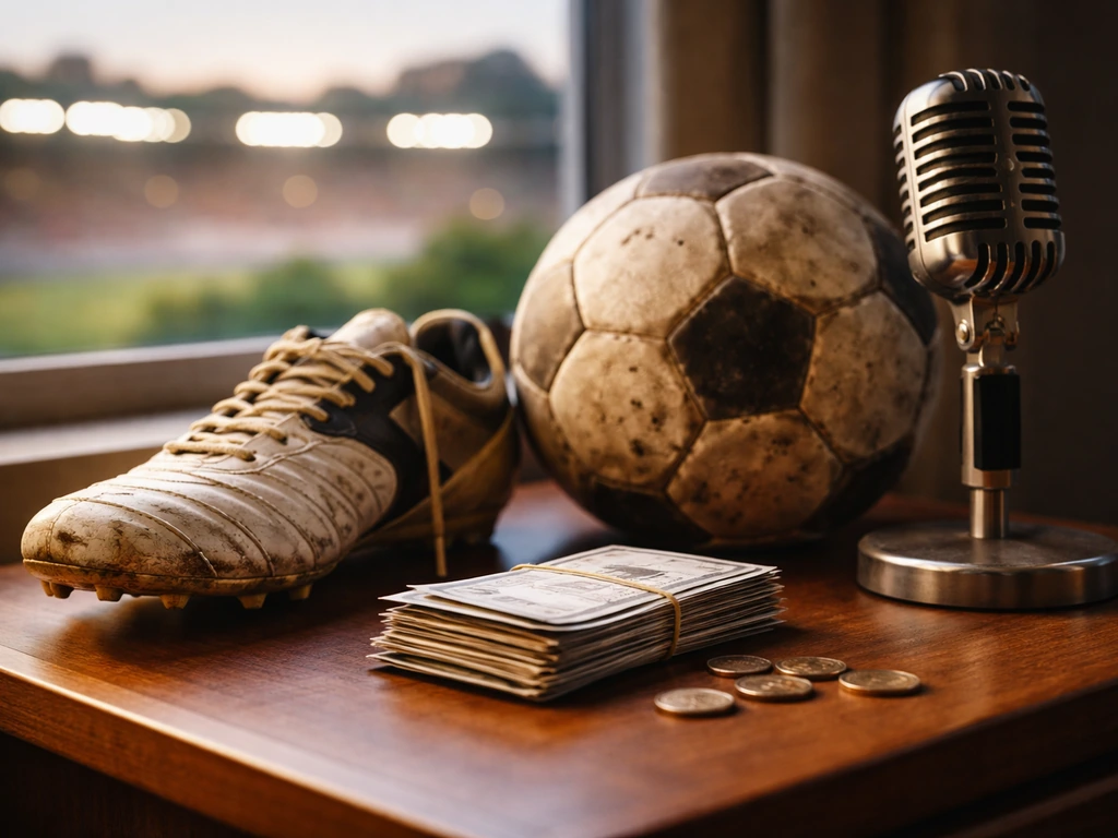 Football-themed money and media scene symbolizing Nigel de Jong net worth and earnings sources