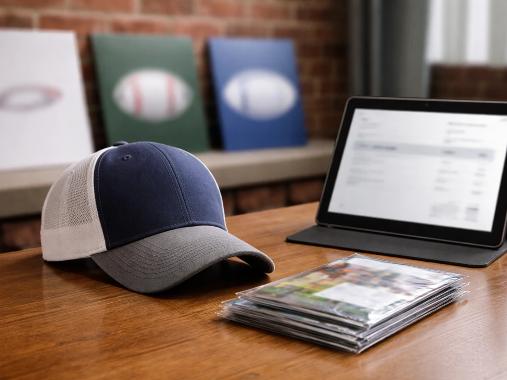 Baseball branding signage and a sponsorship invoice on a desk, symbolizing endorsements and other income.