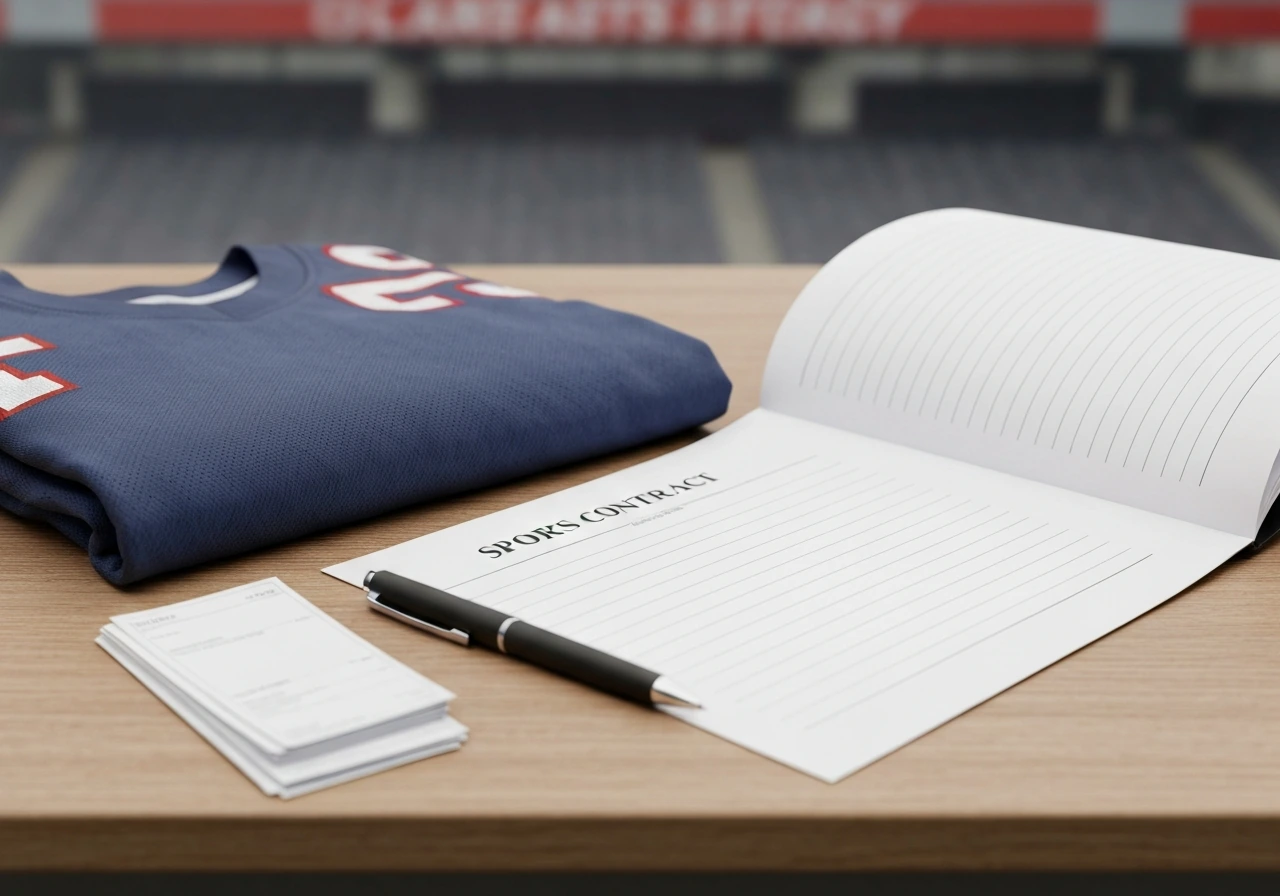 Close-up of a football contract and folded jersey on a desk, symbolizing club salary earnings