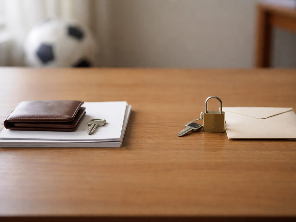 Desk scene with asset items on one side and liability items on the other, hinting soccer-club valuation.