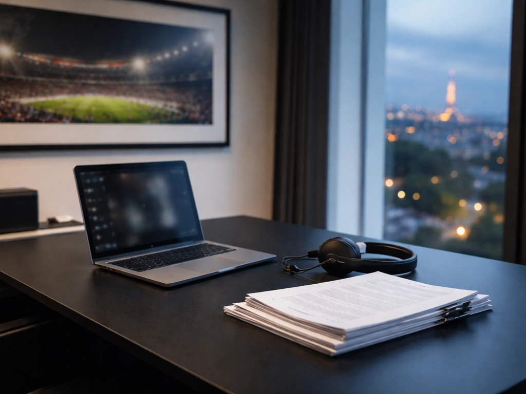 Anonymous soccer club office scene suggesting PSG executive/media identity verification