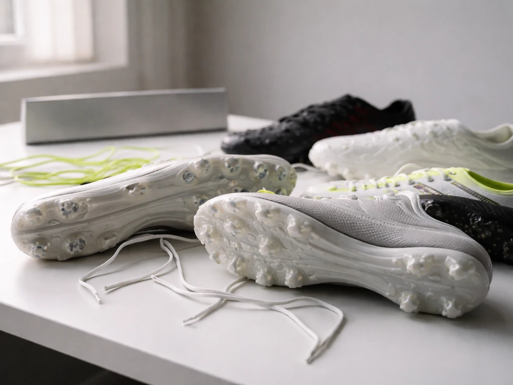 Sports boots and a blank metal sponsor plate on a desk, symbolizing endorsements and image rights.