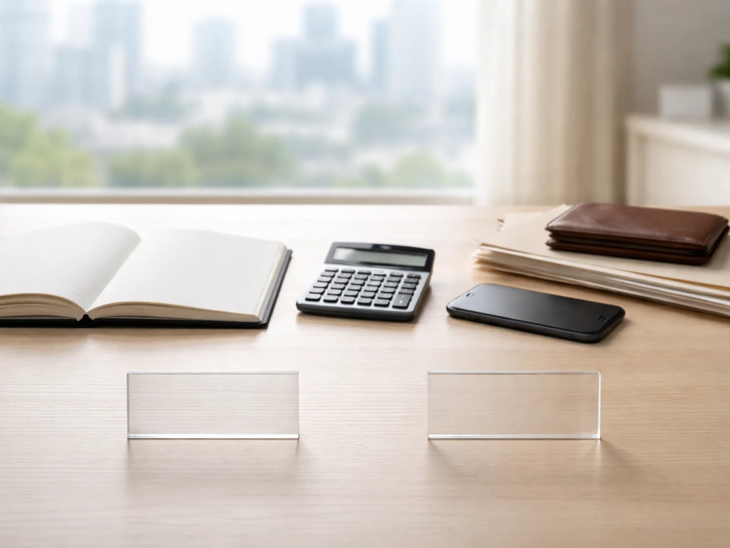 Minimal office desk scene with calculator, notebook, and wallet suggesting a low-to-high net worth range.