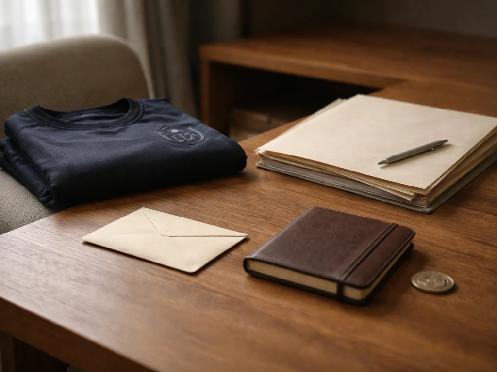 Minimal scene showing a contract folder beside a Bespoke football jersey, suggesting salary, bonuses, and endorsements