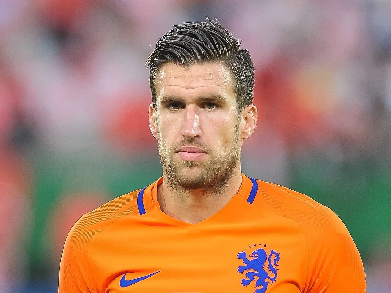 Kevin Strootman in an orange Netherlands national team jersey, portrait photo during a match