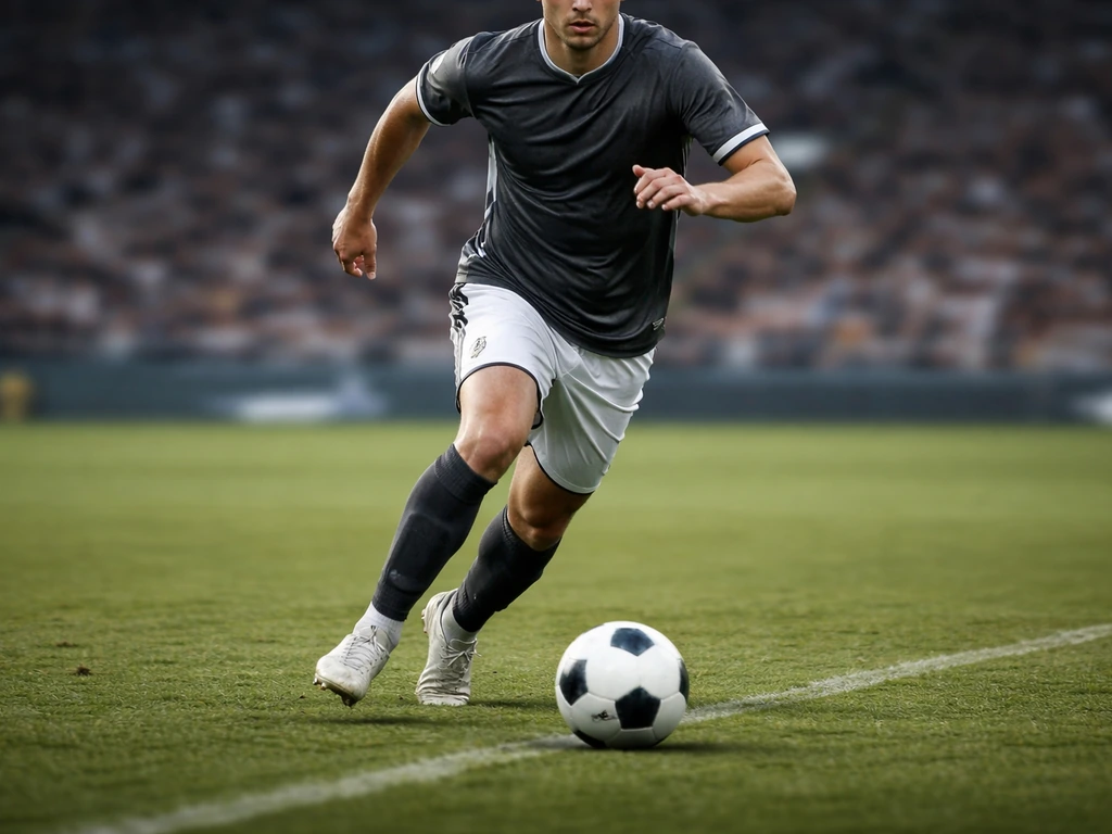 Anonymous football match scene with a midfield action moment symbolizing a box-to-box career