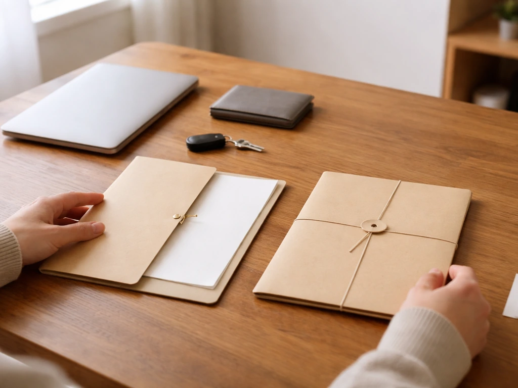 Anonymous hands compare an open and sealed folder on a desk, suggesting verified vs unverified assets.