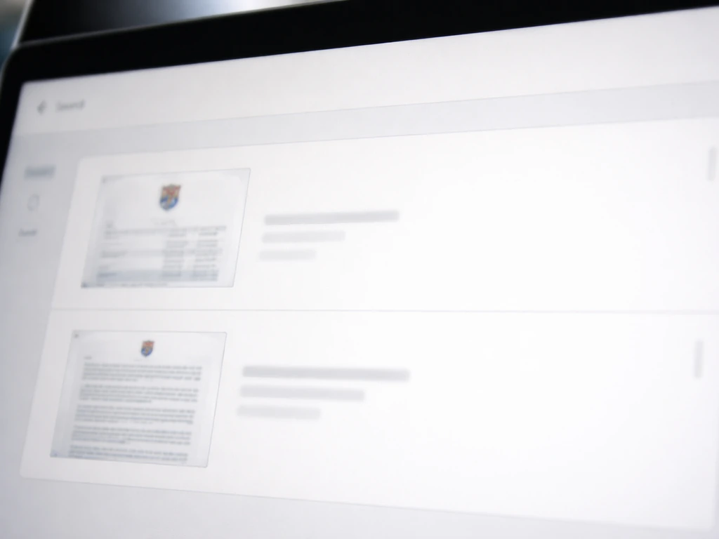 Close-up of a minimal document repository screen showing annual accounts and management report entries