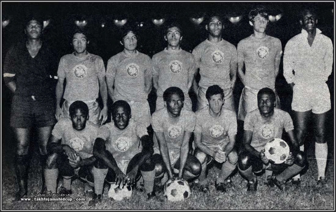 Black-and-white team photo of Emmanuel Sanon with the Haitian national football team