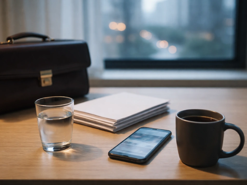 Minimal desk scene with briefcase and smartphone showing blurred finance news, symbolizing net worth analysis.