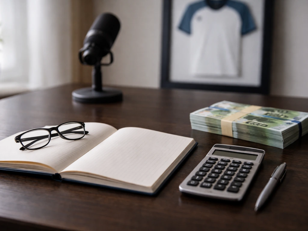 Minimal finance desk scene with club-soccer themed items suggesting Juventus financial drivers