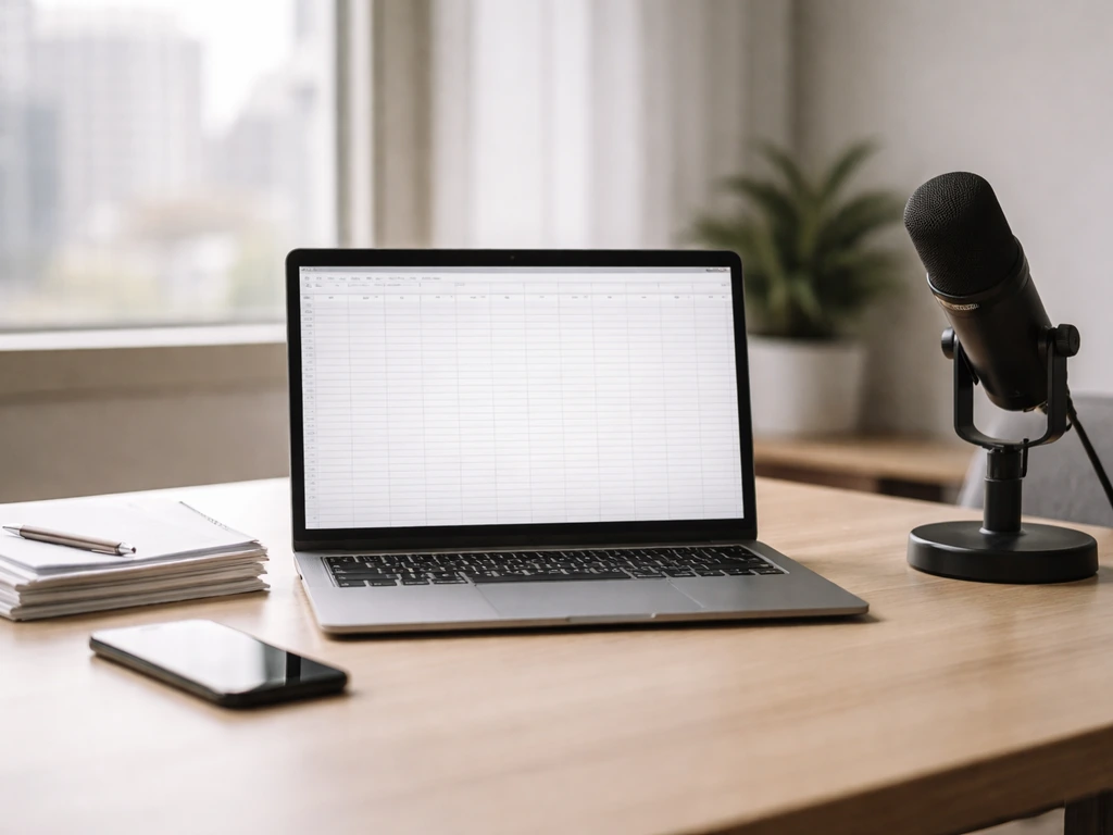 Analyst desk with laptop and documents, symbolic of comparing club valuations, no people, no text.