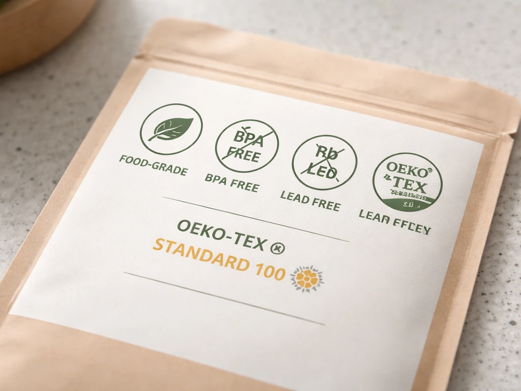 Close-up of a food-safety label area on packaging showing certification-style icons and wording.