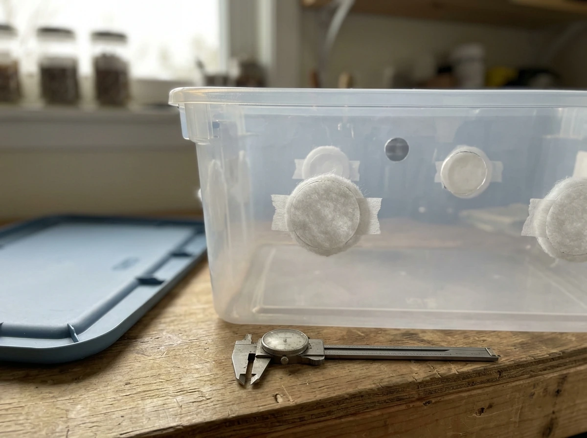 Opaque monotub with filter holes and polyfill patches