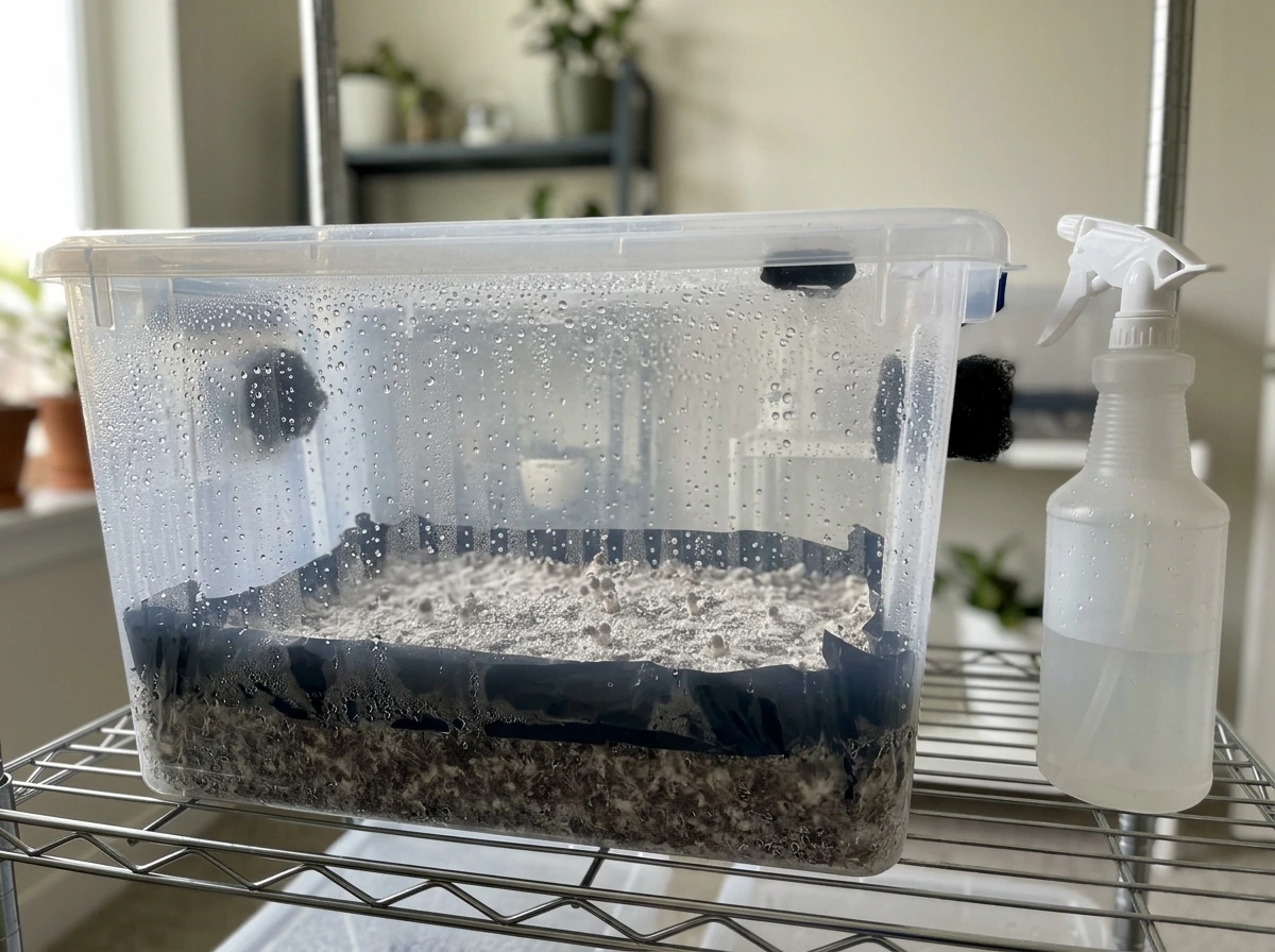 Misted monotub with controlled humidity setup