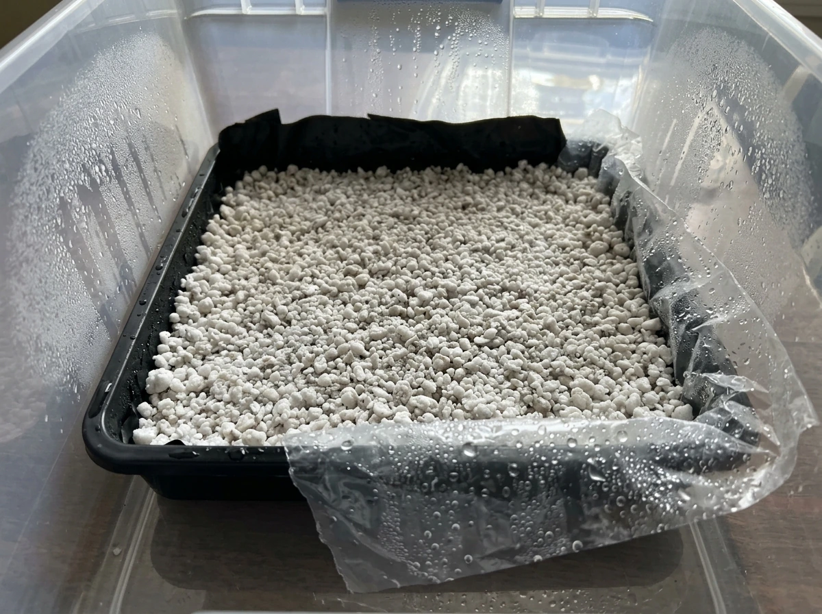 Perlite tray in a monotub for humidity management