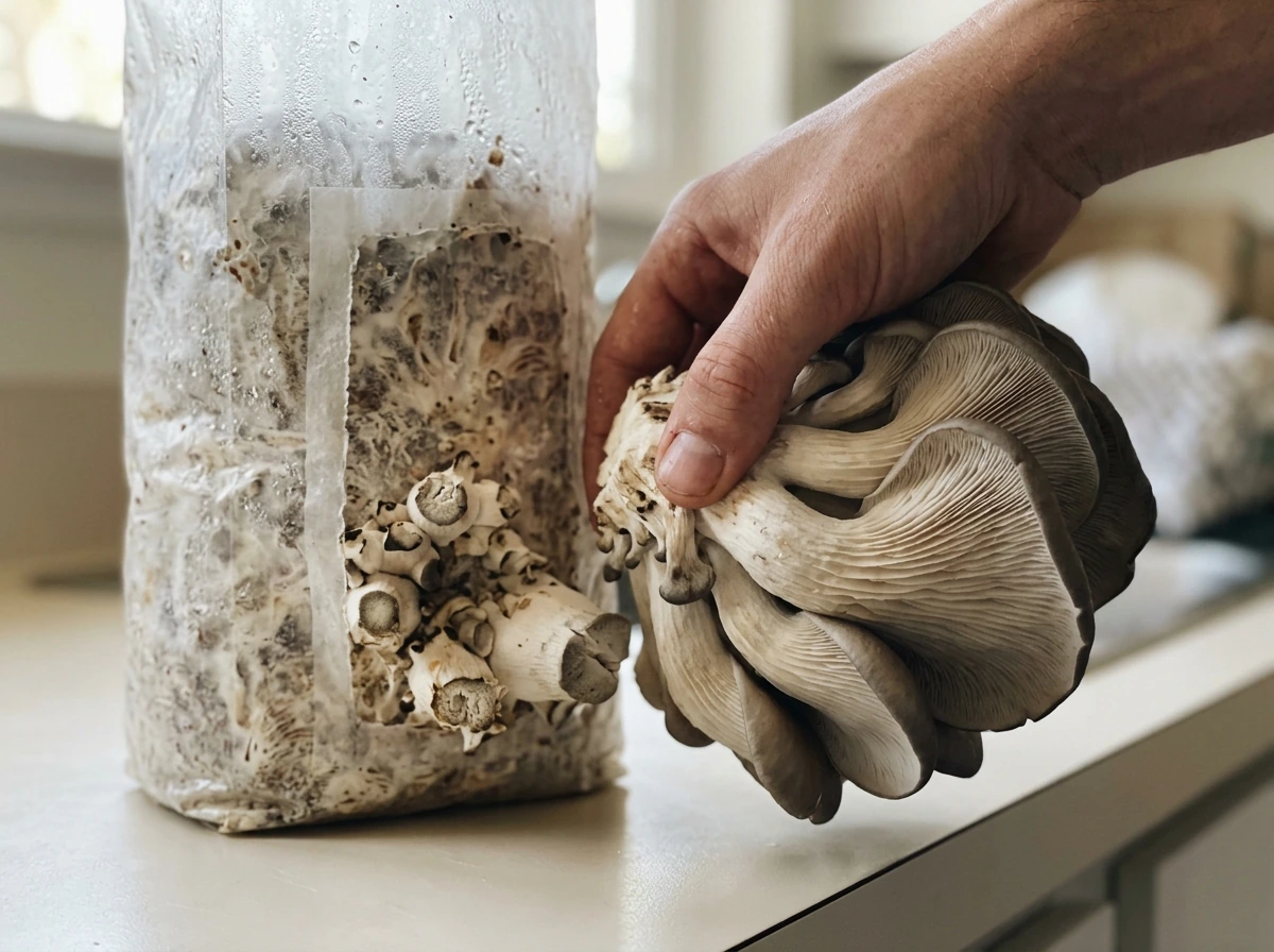 Two flushes comparison: harvesting cluster twisted and pulled from grow bag