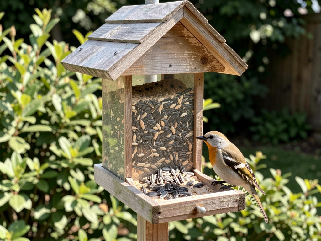 Hopper feeder with seed reservoir and gravity-fed tray base