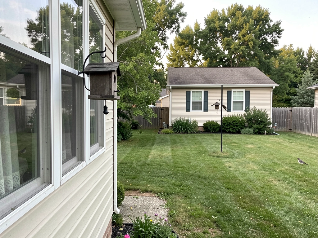 Feeder placed at safe distance from windows to avoid collisions