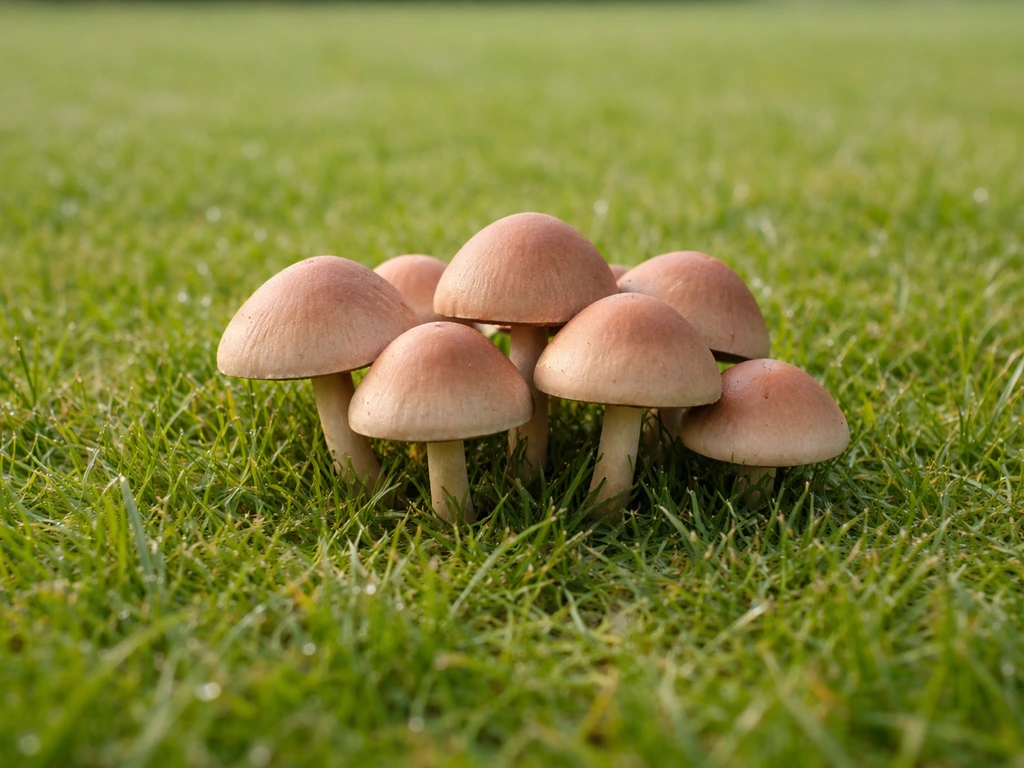 Chapiteaux marron en dôme sur une pelouse, montrant des indices pour reconnaître des champignons