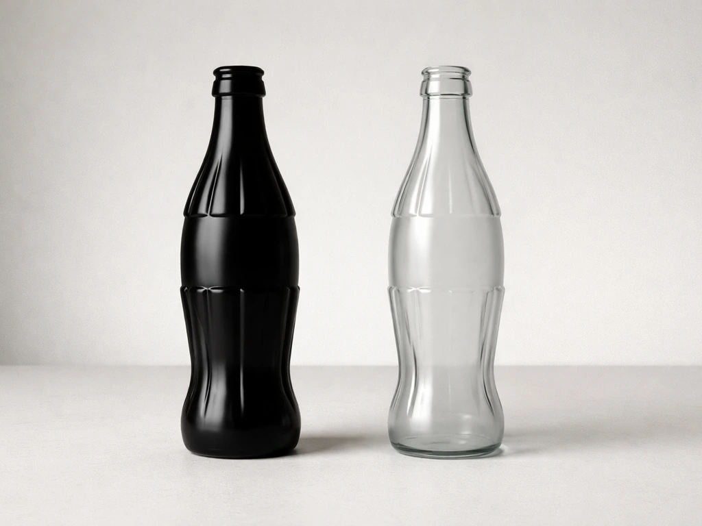 Minimal side-by-side photo of early-1960s Coke and Pepsi bottle silhouettes on a neutral background.