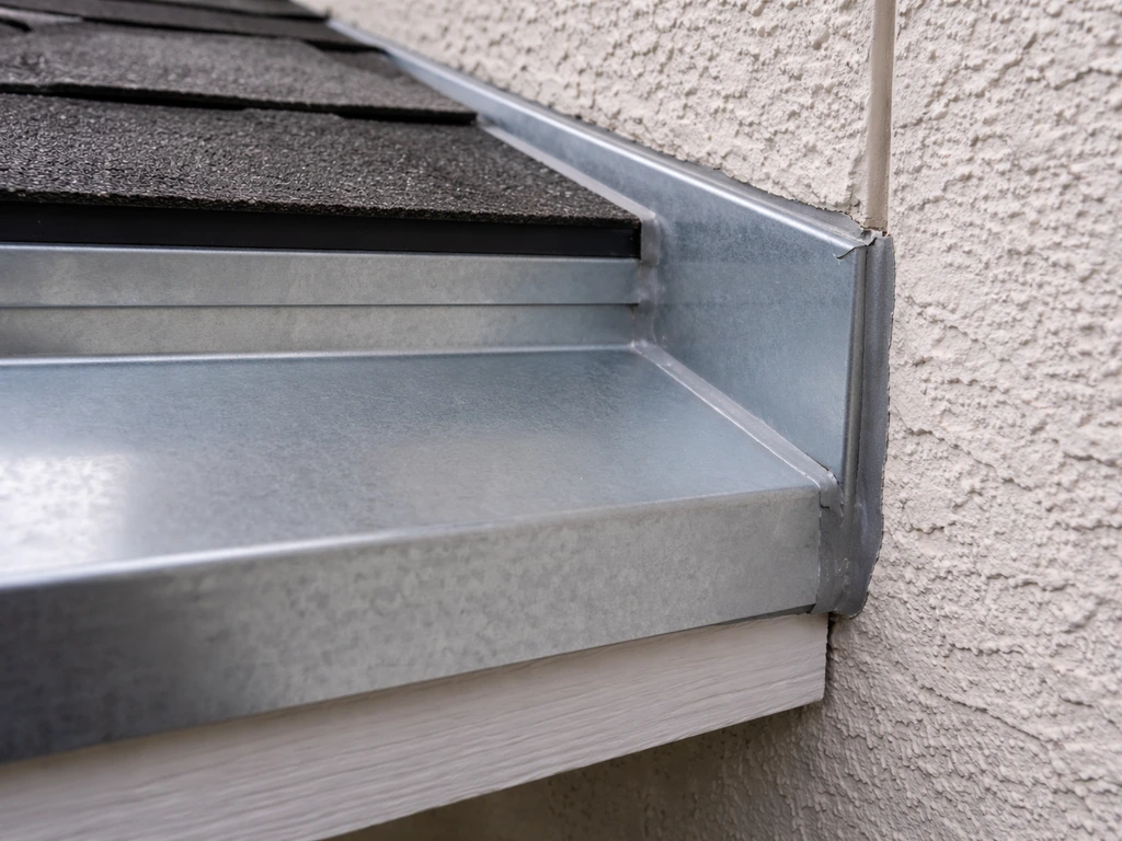 Close-up of roof-to-wall flashing with fresh sealant along the seam where leaks commonly hide.