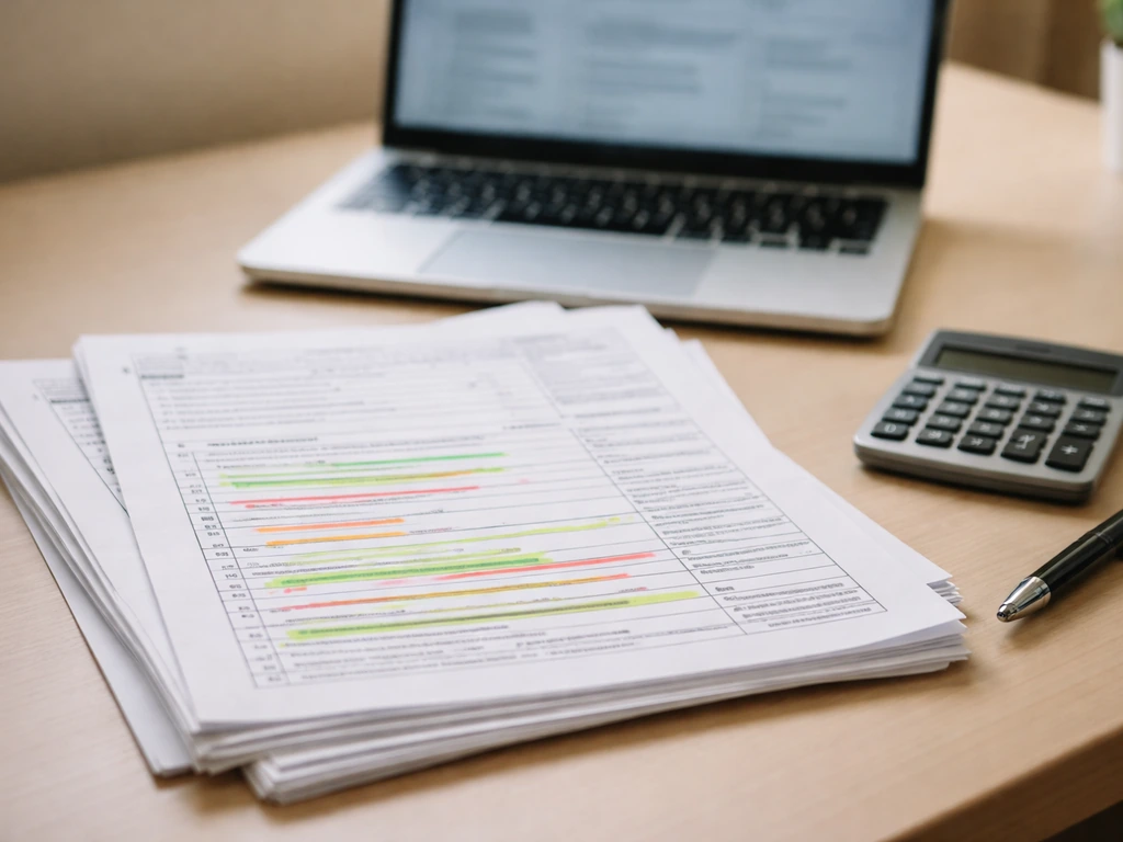 Desk with IRS Form 990–style nonprofit tax documents and a calculator, highlighted sections implied.