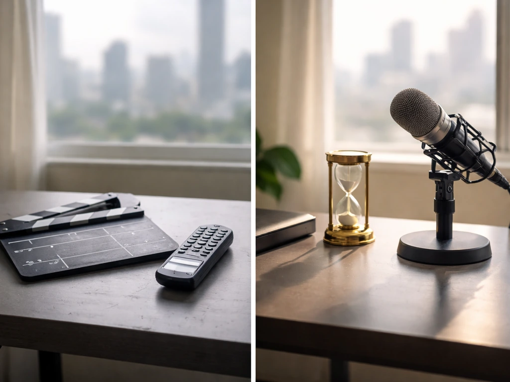Split-time photo with a quiet studio desk and a city skyline hinting at career earnings growth